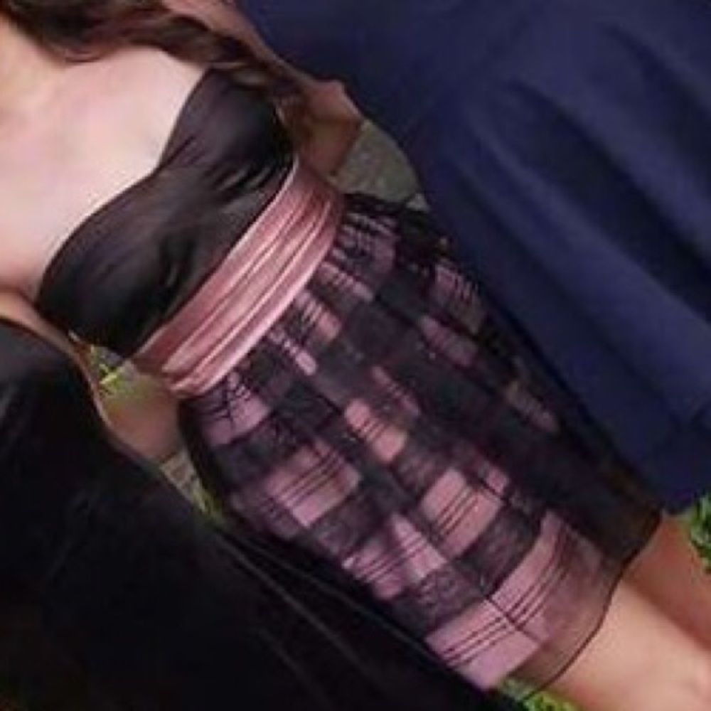 Black and pink strapless satin dress